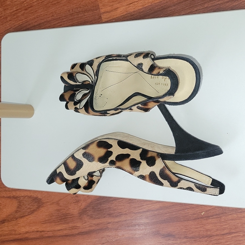 Kate Spade Calf Hair Animal Leopard Print pee ptoe Slingback platform Sz 8